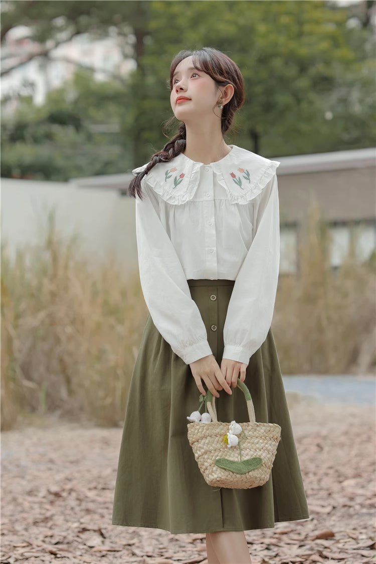 Tulip Collar Blouse (White)