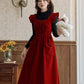 Velvet Frilly Bow Pinafore Dress (Red)