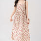 Lace Up Floral Cami Midi Dress (Beige/Red)