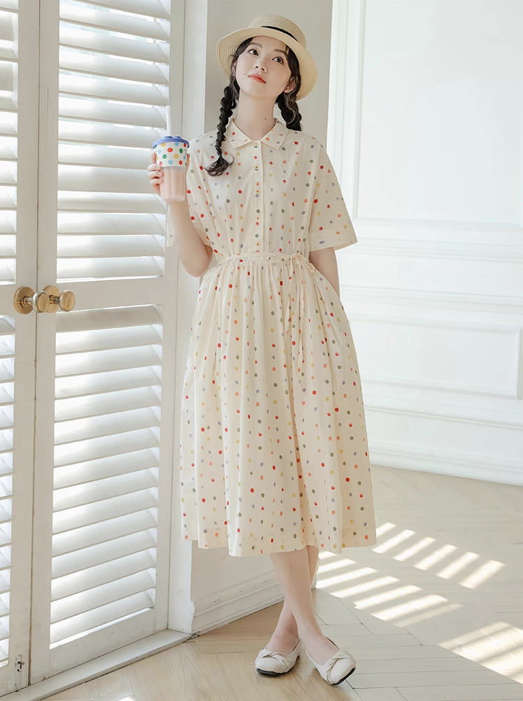 Skittles Polka Dot Shirt Dress (Cream)