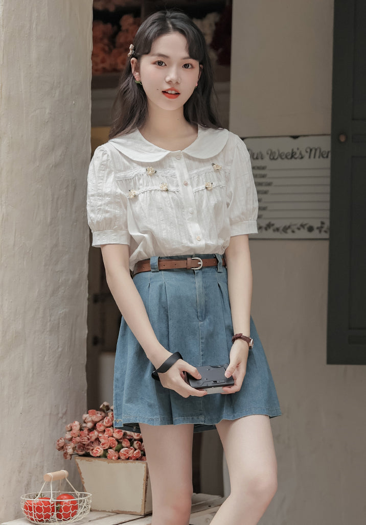 Pleated Denim Mini Skirt (3 Colors)