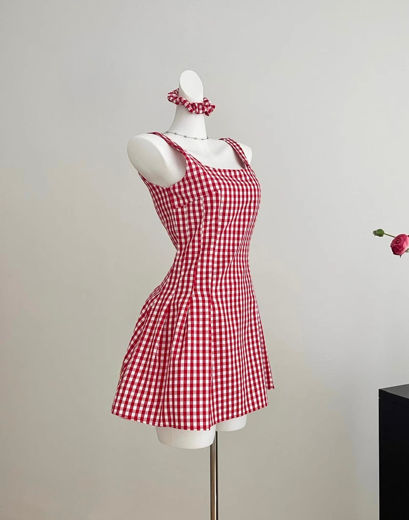 Candy Shop Gingham Mini Dress (Red)