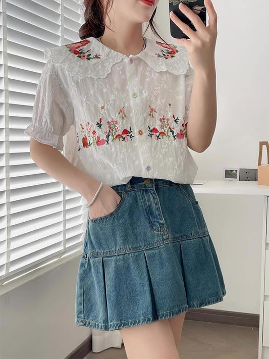 Squirreling Around Embroidered Blouse (2 Colors)