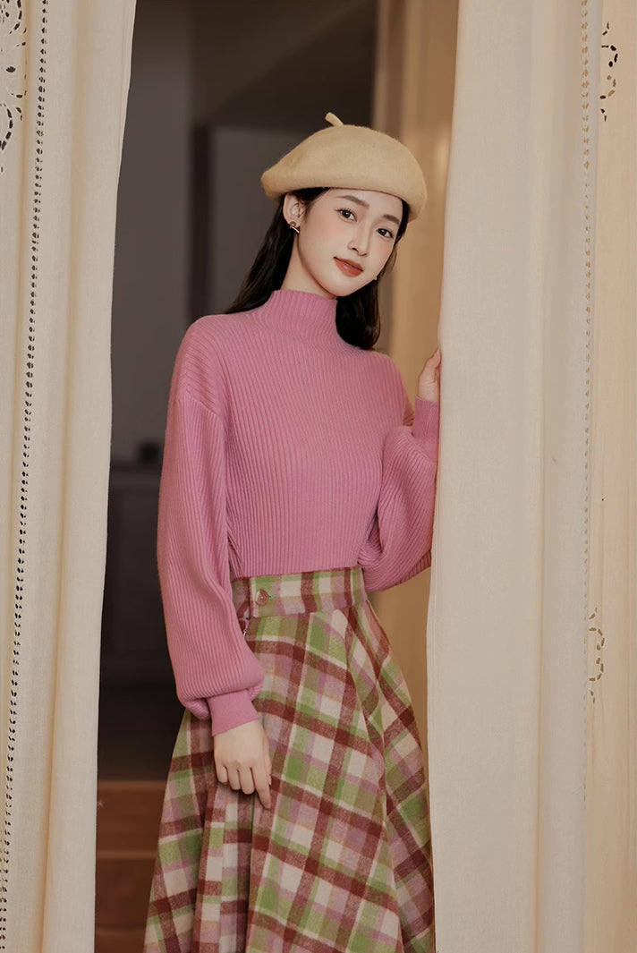 Strawberry Matcha Sweater & Midi Skirt Set (Pink/Green)