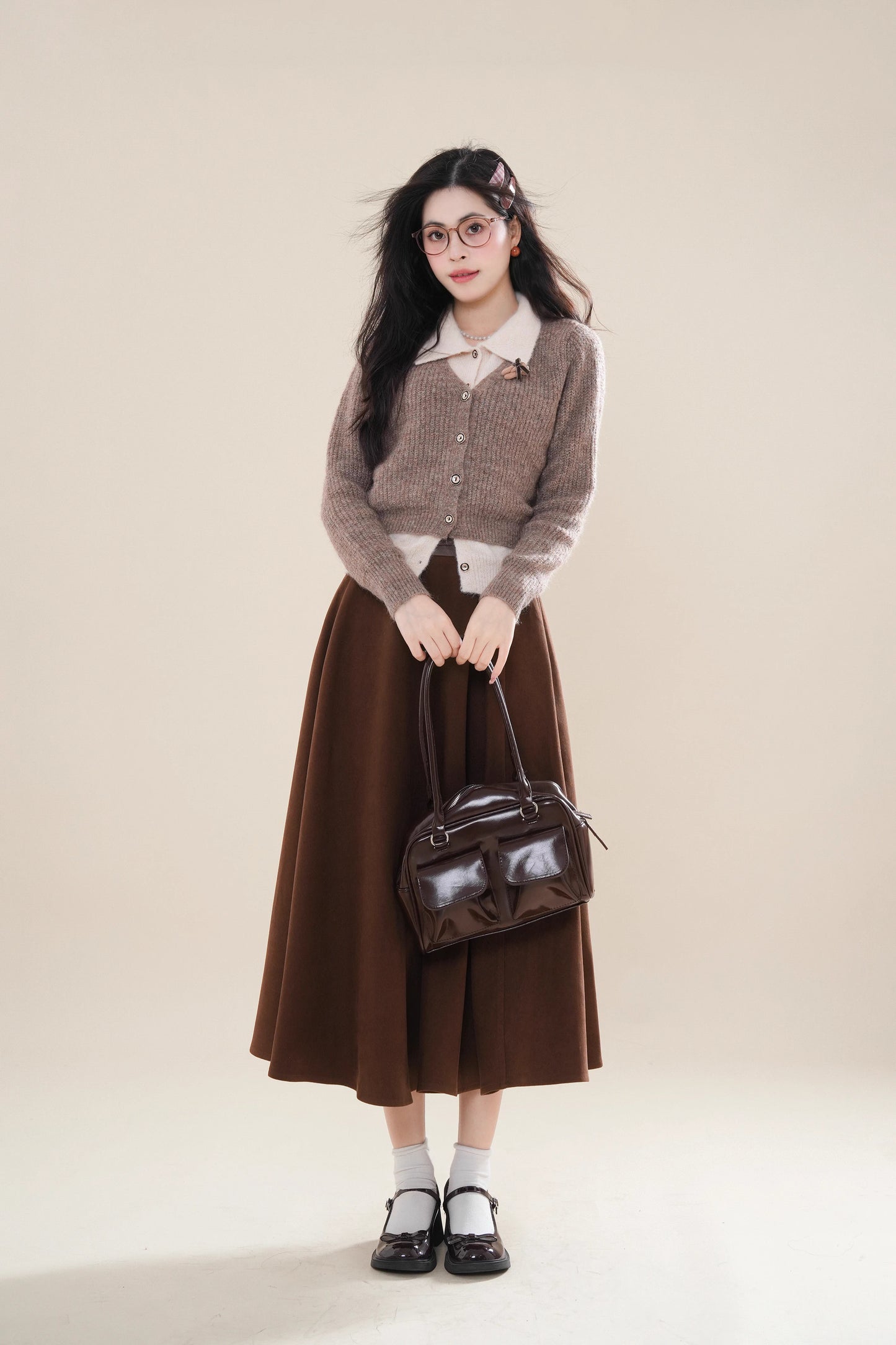 Faux Layered Cardigan (Khaki)