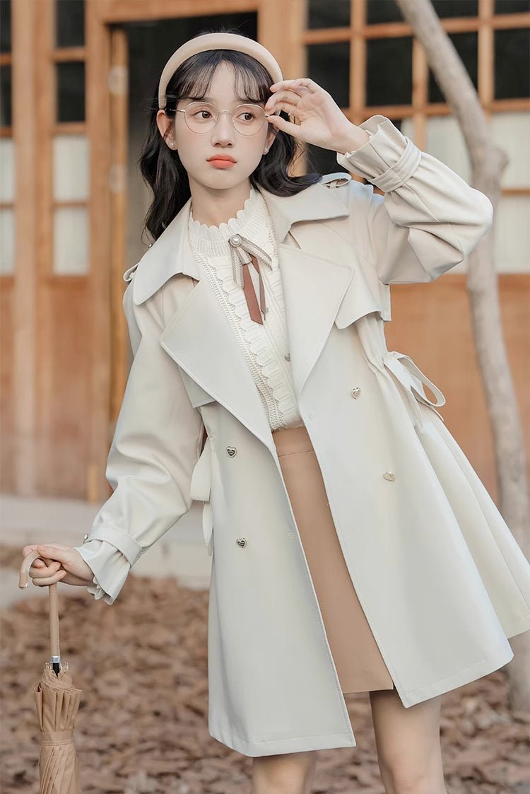 Heart Button Trench Coat (Off-White)