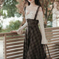 Snowy Plaid Twofer Suspender Midi Dress (Cream/Brown)