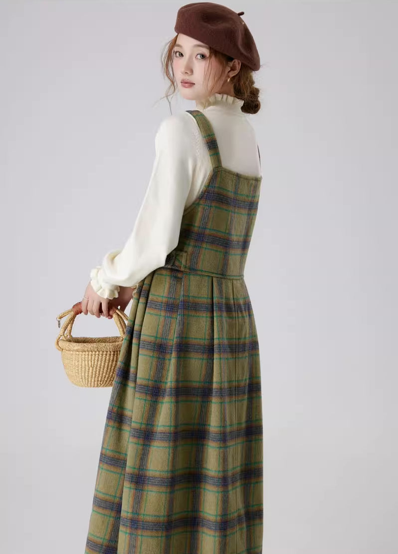 Matcha Plaid Midi Pinafore (Green)