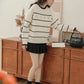 Emily Floral Stripe Sweater (White/Black)