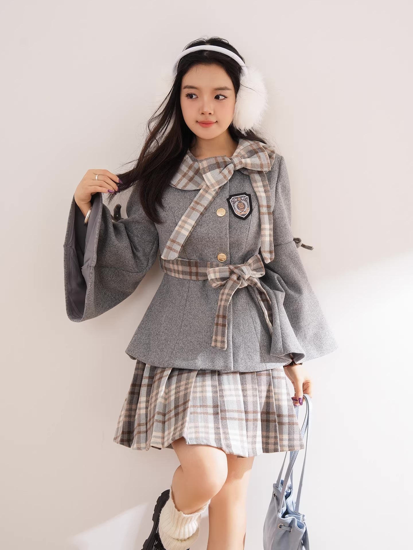 Trumpet Sleeve Short Coat & Skirt (2 Colors)