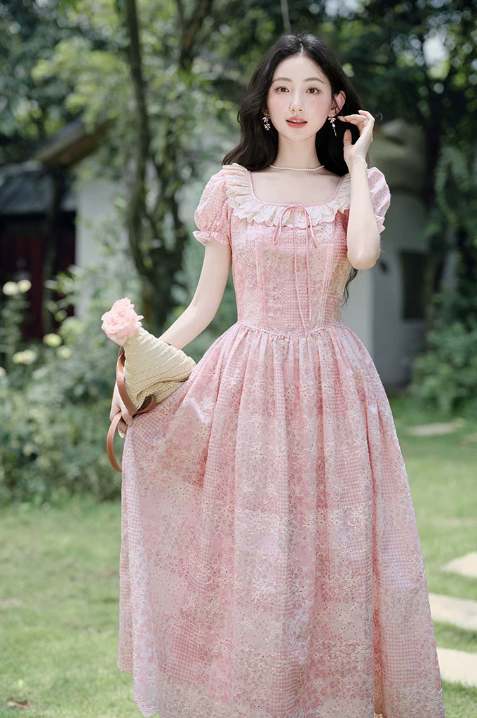 Patchwork Floral Maxi Dress (Pink)