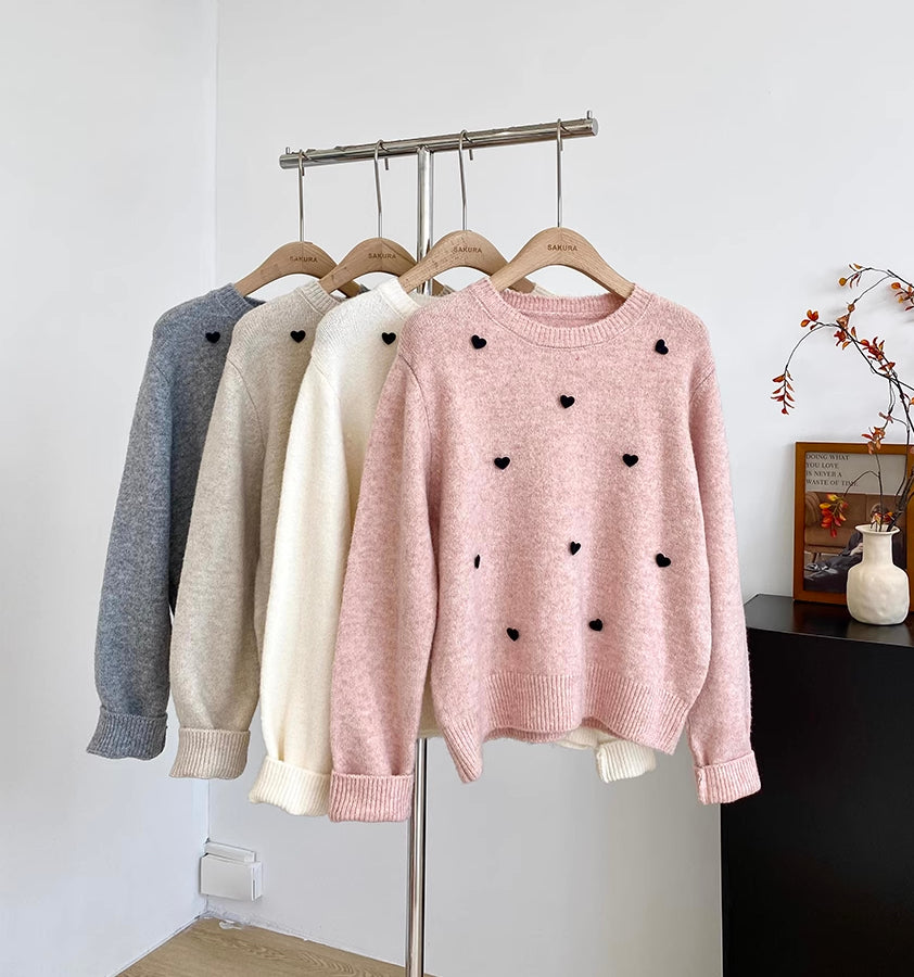 Polka Hearts Sweater (4 Colors)