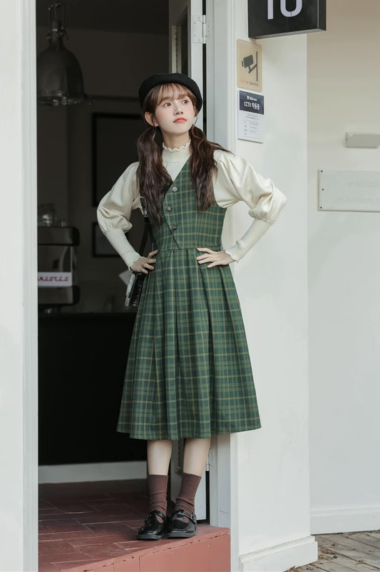 Huntington Plaid Midi Dress (Green)