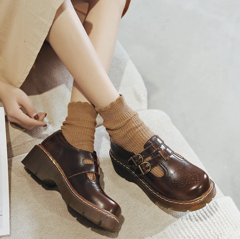 Double Buckle Mary Jane Brogues (2 Colors)