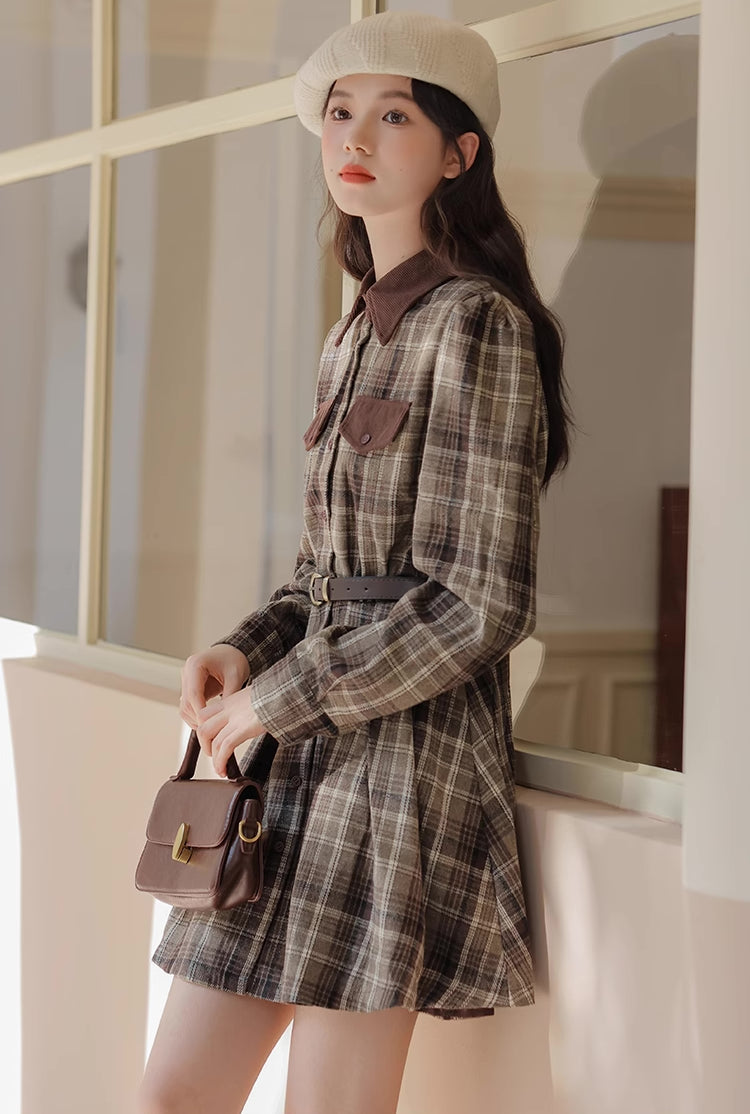 Brown Sugar Plaid Shirt Dress (Mocha)