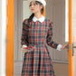 Festive Plaid Midi Dress (Gray/Red)