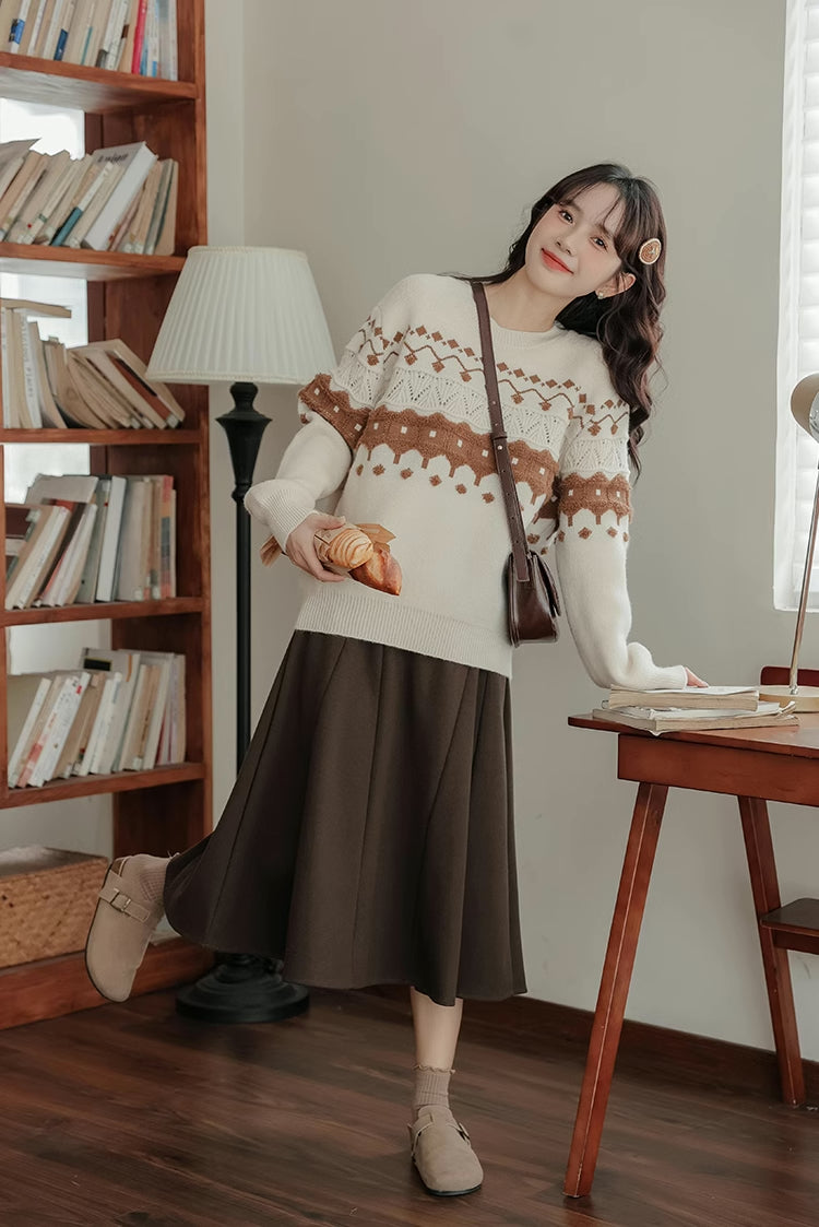 Cinnamon Fair Isle Sweater (Cream)