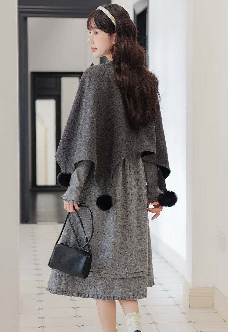 Sesame Sweater Dress & Capelet (Gray)