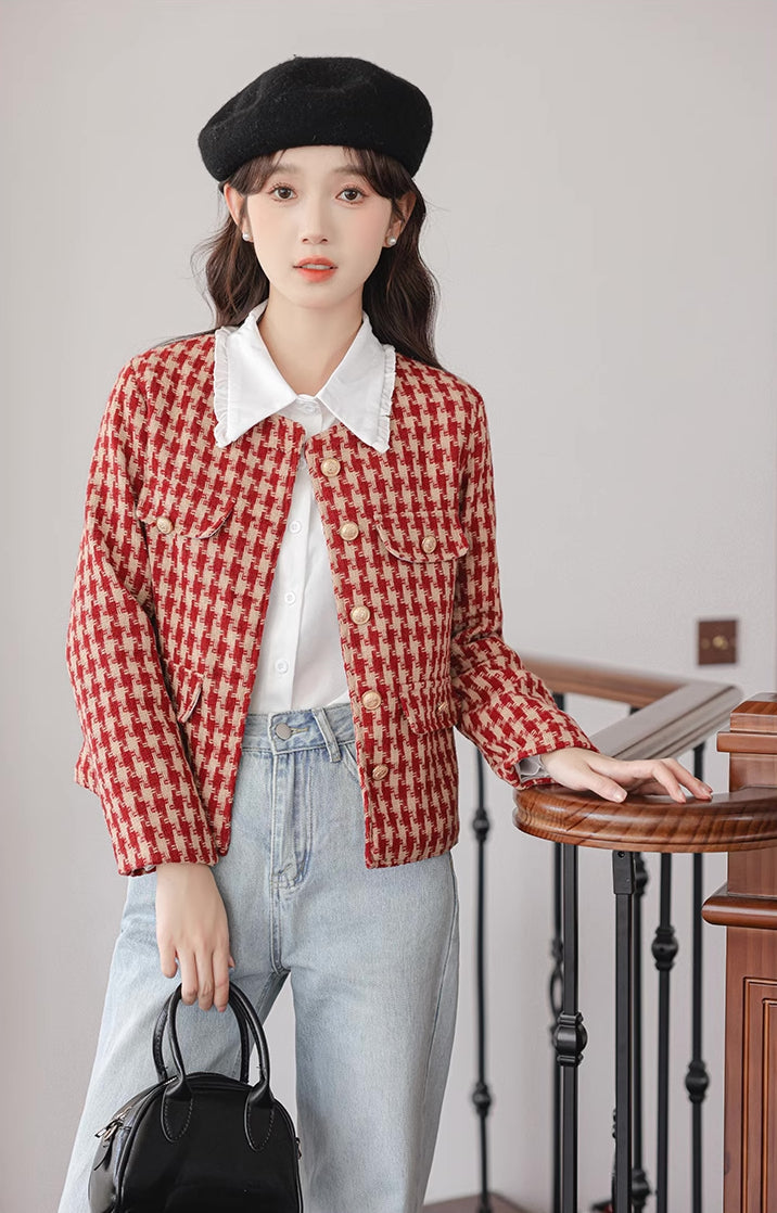 Houndstooth Tweed Jacket (Red)