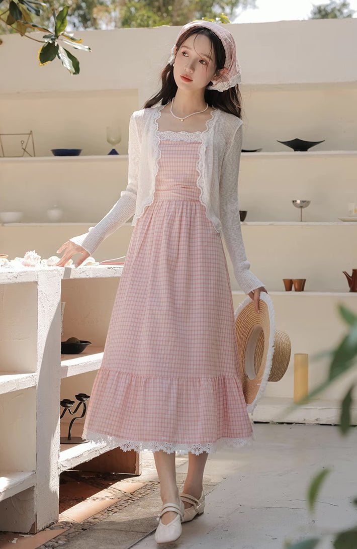 Coco Plaid Midi Cami Dress (Pink)