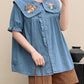 Mushroom Bunny Denim Blouse (2 Colors)