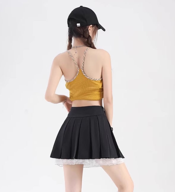 Bow Lace Pleated Mini Skirt (7 Colors)