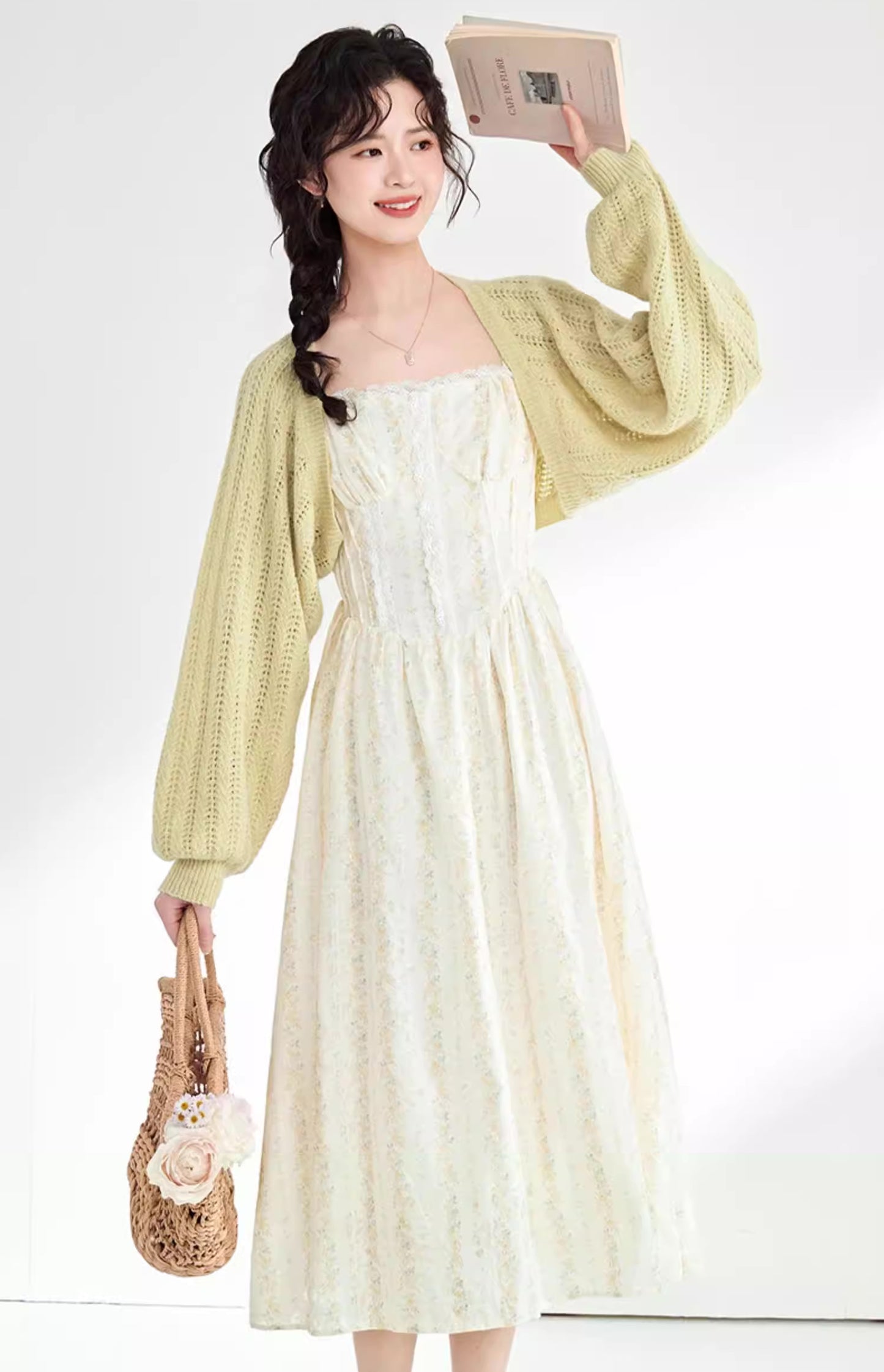 Ditsy Floral Stripe Cami Dress & Sweater (2 Colors)