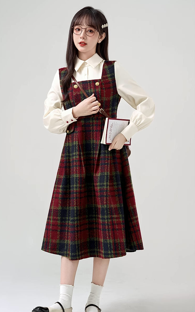 Holly Plaid Twofer Dress (Red)