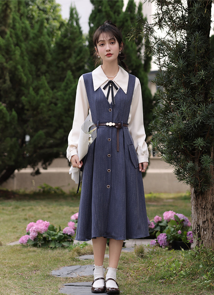 Traveller's Pinstripe Pinafore Set (3 Colors)