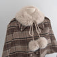 Mint Cocoa Plaid Capelet & Dress Set (Khaki)