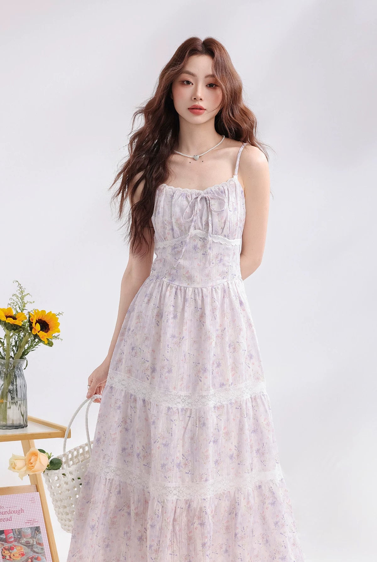 Iris Floral Lace Midi Cami Dress & Cardigan (Purple)