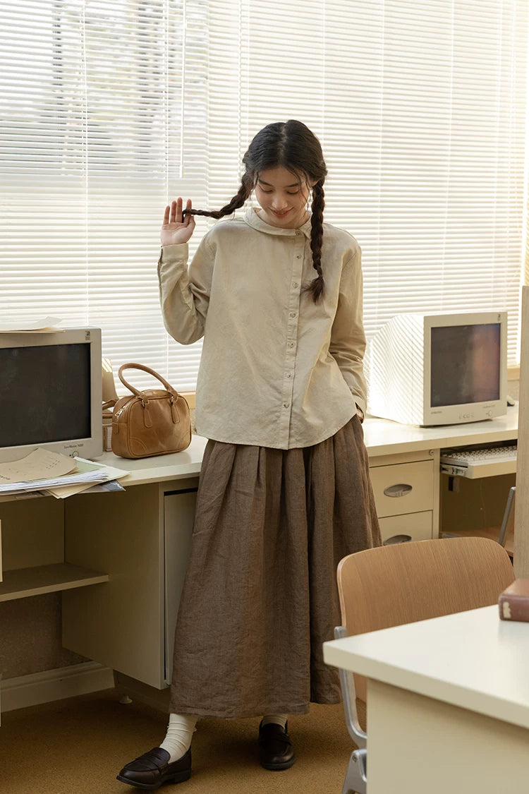 Asymmetrical Round Collar Blouse (Beige)