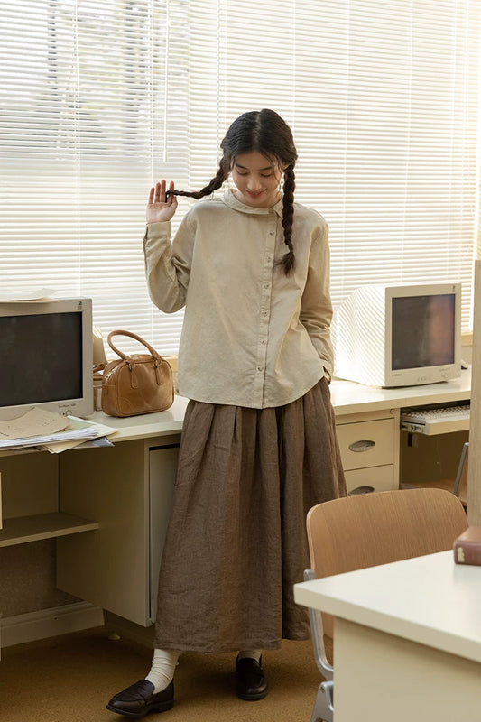 Asymmetrical Round Collar Blouse (Beige)
