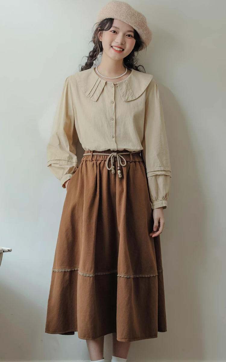 Drawstring Midi Skirt (Brown)