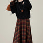 Bookshop Plaid Midi Skirt (Red/Khaki)