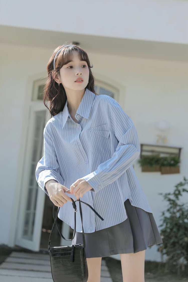 Boyfriend Stripe Button Up Shirt (2 Colors)