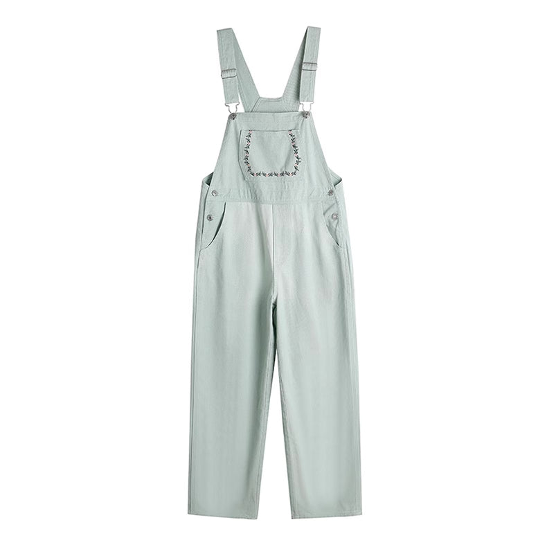 Flower Vines Embroidered Overalls (Green)