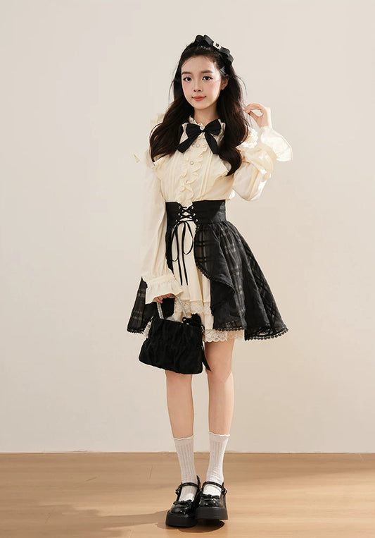 Medieval Punk Mini Dress & Corset Belt (Cream/Black)