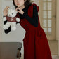 Velvet Frilly Bow Pinafore Dress (Red)