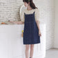 Flower Embroidered Mini Pinafore Dress (Dark Denim)