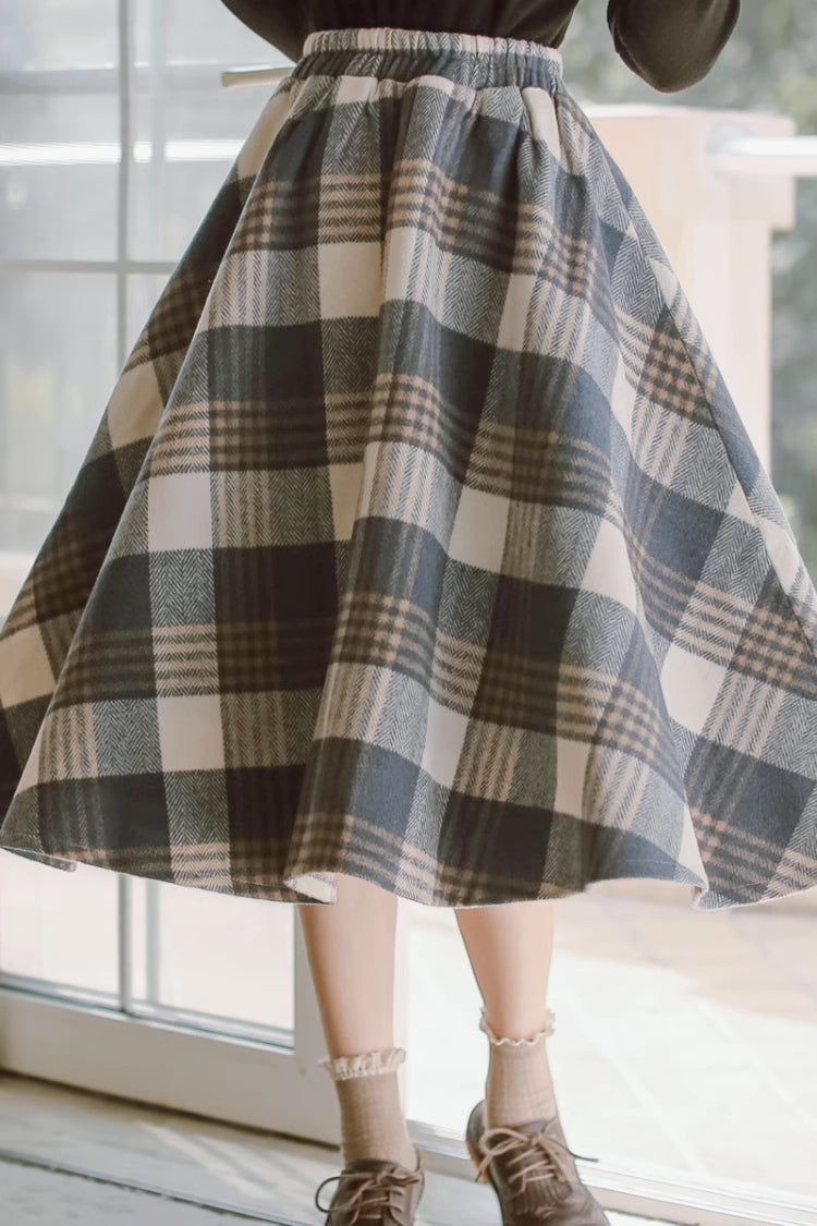 Tartan Plaid Circle Midi Skirt (3 Colors)