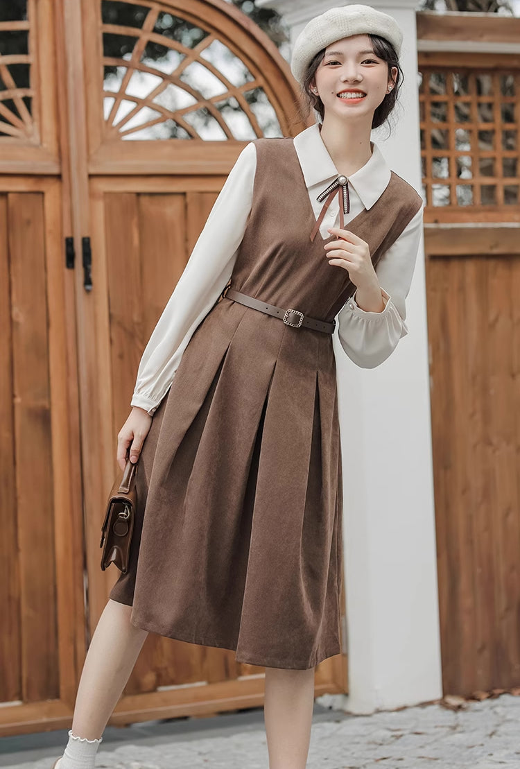 Basic Twofer Pinafore Dress (Brown)