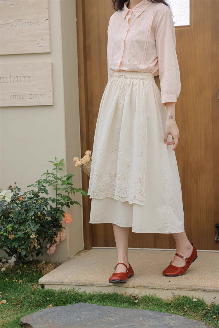 Broderie Apron Midi Skirt (Cream)