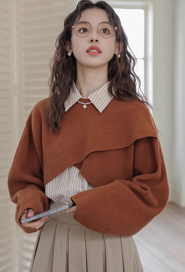 Criss Cross Cropped Throwover Sweater (Burnt Orange)