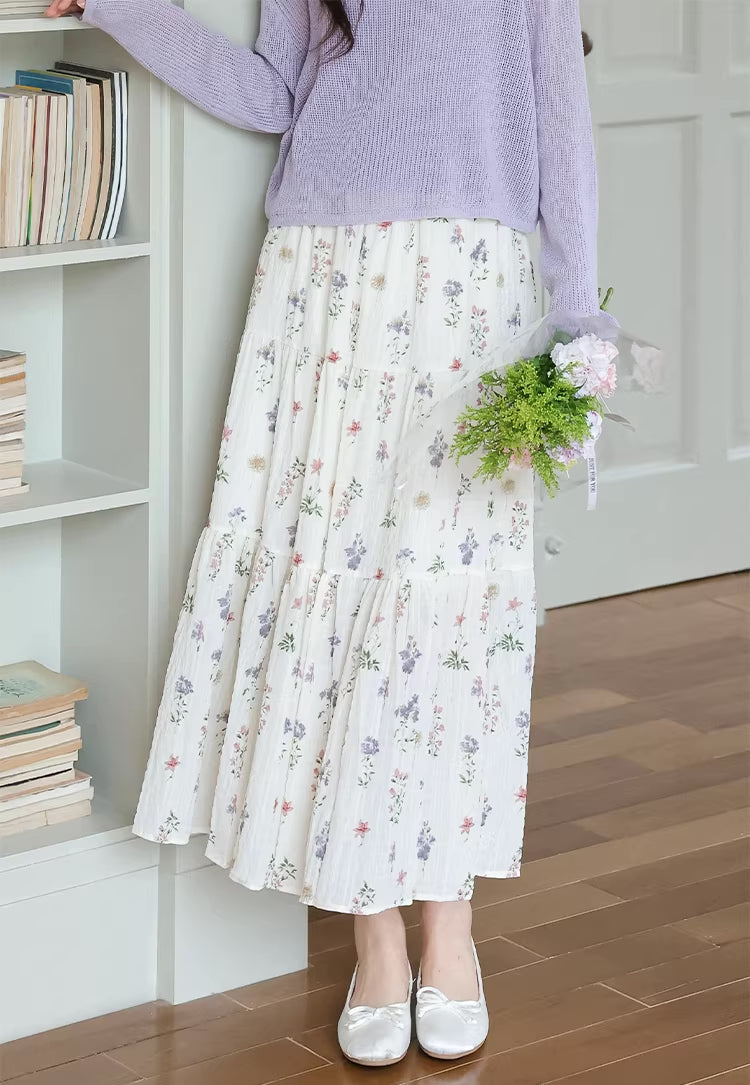 Dried Flowers Midi Skirt (Cream)