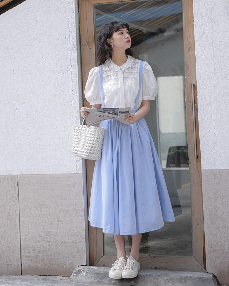 Alice Suspender Midi Skirt (Blue)