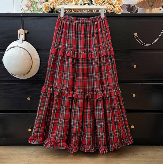 Holiday Plaid Tiered Midi Skirt (3 Colors)