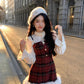 Merry Plaid Mini Dress & Capelet Set (Red)