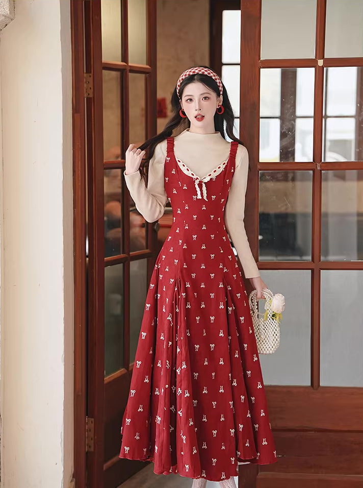 Lucky Bows Midi Dress (Red)