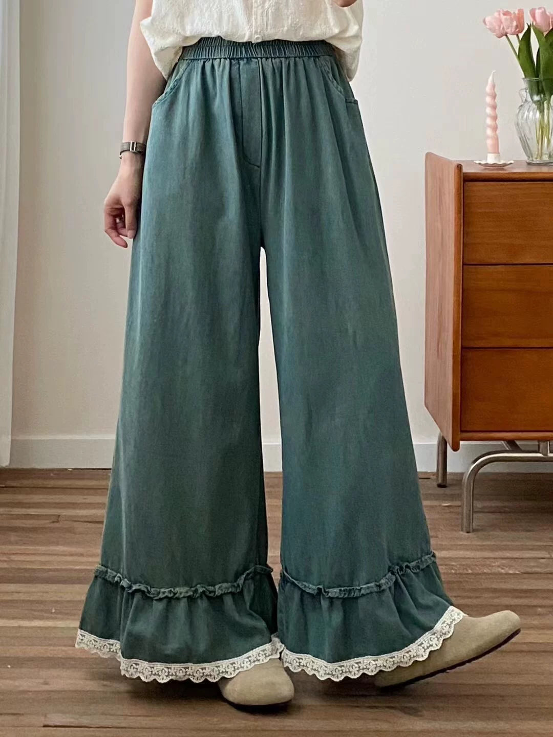 Denim Lace Flare Pants (3 Colors)